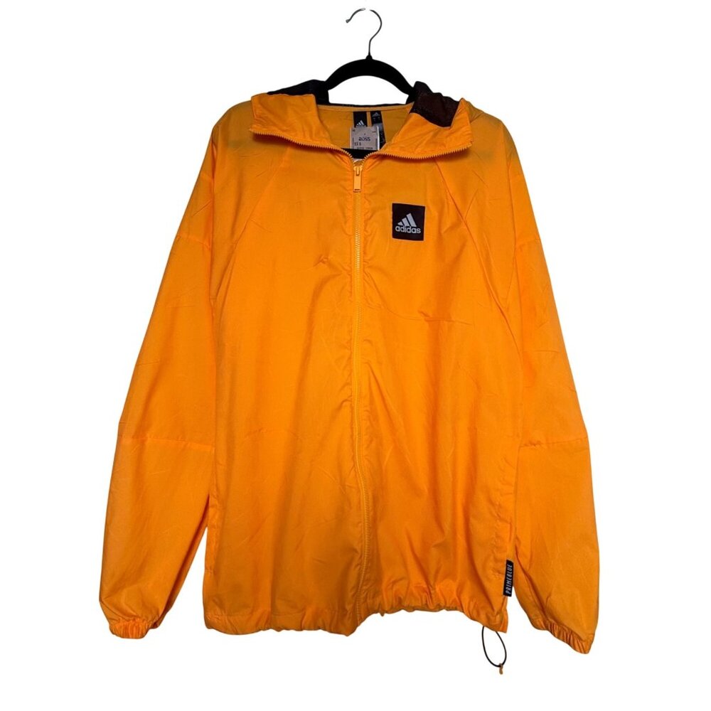 NWT Adidas Mens PRIMEBLUE Lightweight Hooded Windbreaker Jacket In Orange Size S